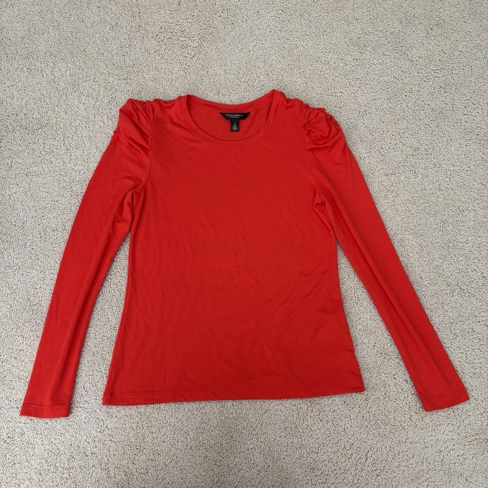 Banana Republic Threadsoft Top Red Long Sleeve Ruched Lightweight Women's small